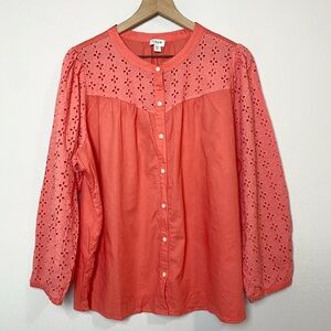 J. Crew Mixed Media Eyelet Top